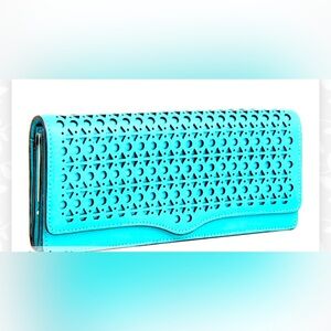 Rebecca Minkoff NWOT Evening Party Leather Honey Cut Turquoise Clutch